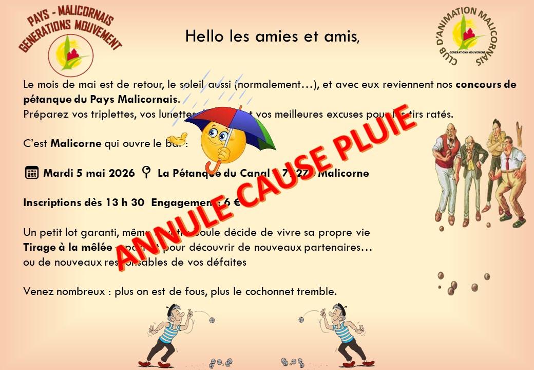 Petanque malicorne 2026 annulation